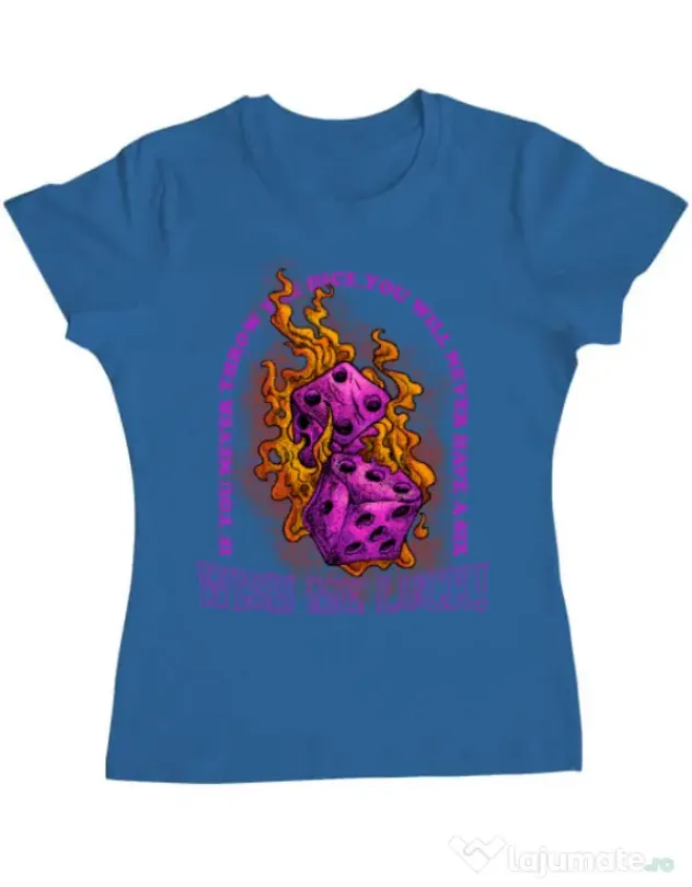 Tricou personalizat dama WISH ME LUCK Albastru azuriu