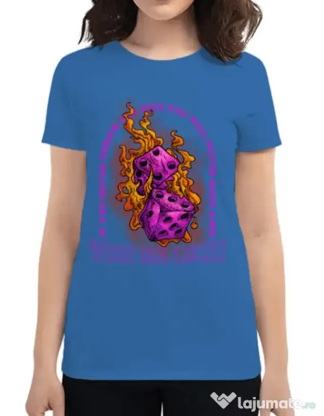 Tricou personalizat dama WISH ME LUCK Albastru azuriu