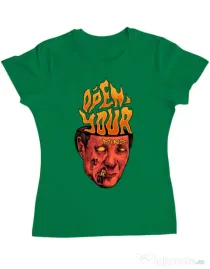 Tricou personalizat dama OPEN YOUR MIND Verde mediu
