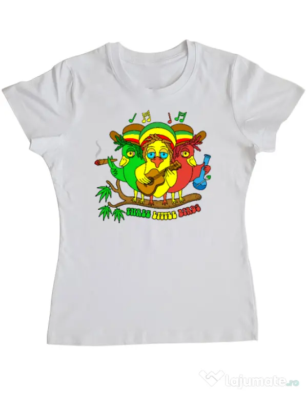 Tricou personalizat dama Three Little Birds Alb