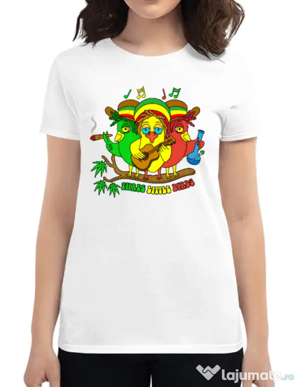 Tricou personalizat dama Three Little Birds Alb