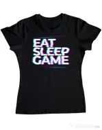 Tricou personalizat dama Eat Sleep Game Negru