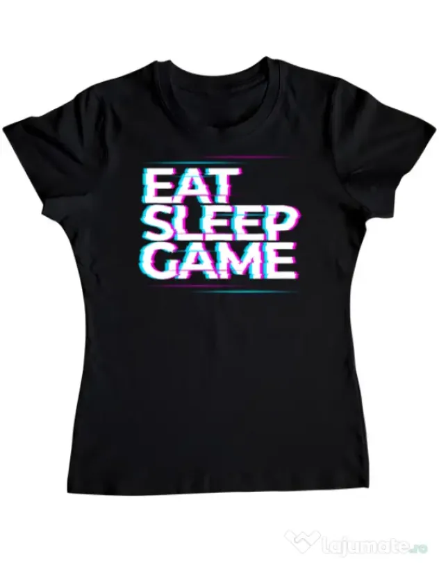 Tricou personalizat dama Eat Sleep Game Negru