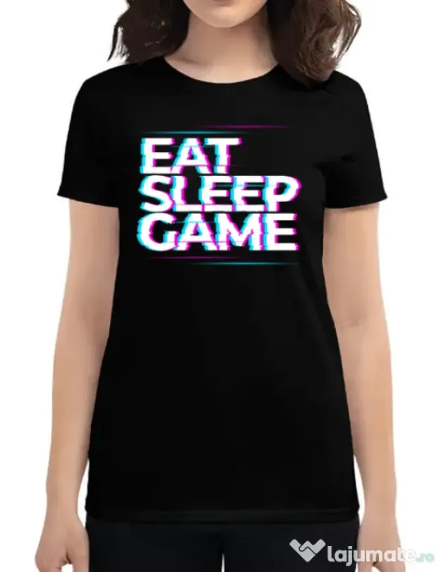 Tricou personalizat dama Eat Sleep Game Negru