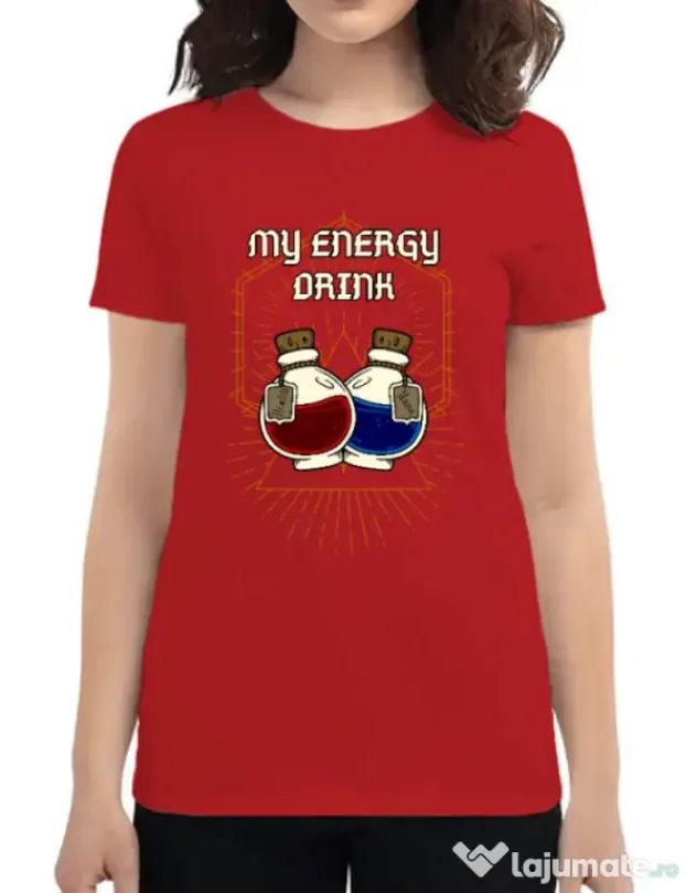 Tricou personalizat dama My Energy Drink - Health and Mana Rosu