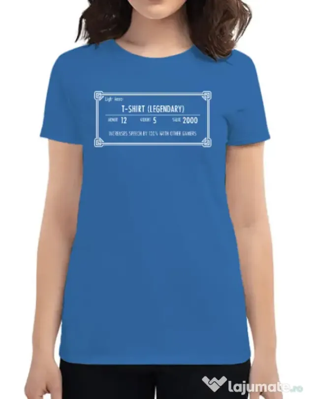 Tricou personalizat dama Skyrim Inventory Albastru azuriu