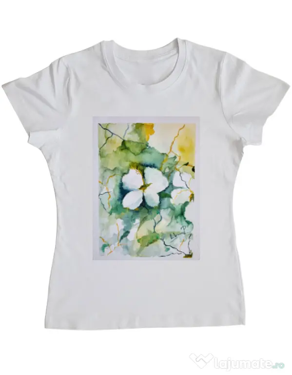 Tricou personalizat dama Floral Geometric Alb