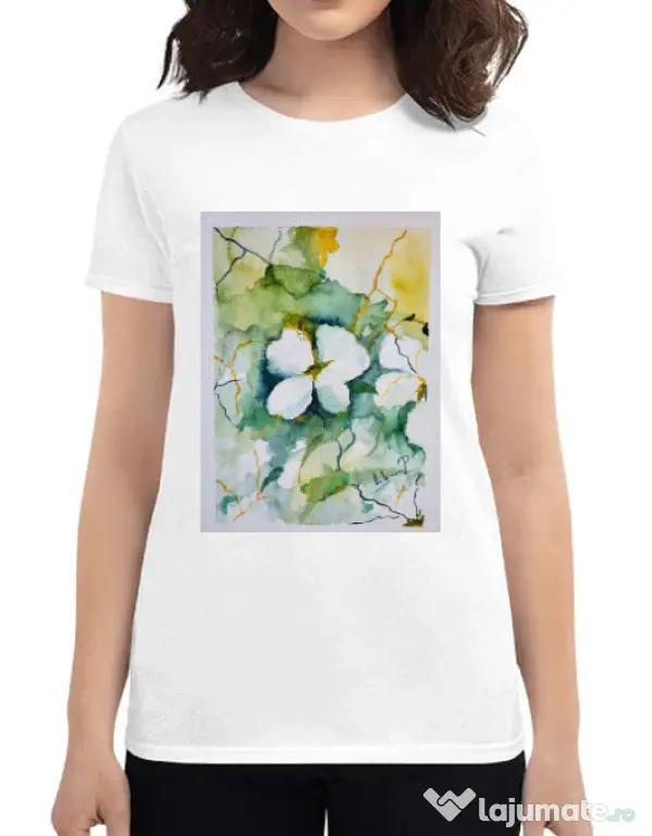 Tricou personalizat dama Floral Geometric Alb