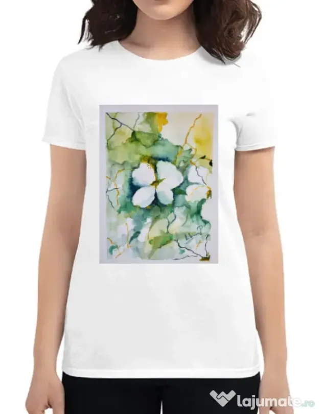 Tricou personalizat dama Floral Geometric Alb