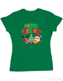 Tricou personalizat dama Hei, prietenii mei de Crăciun! Verde mediu