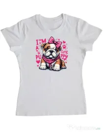 Tricou personalizat dama CUTE PUPPY Alb