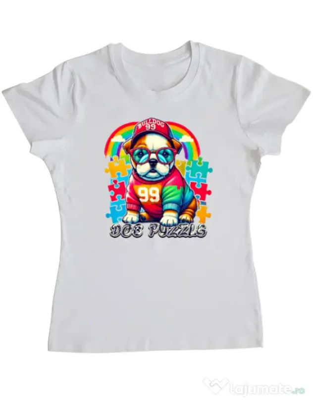 Tricou personalizat dama BULLDOG 101 Alb