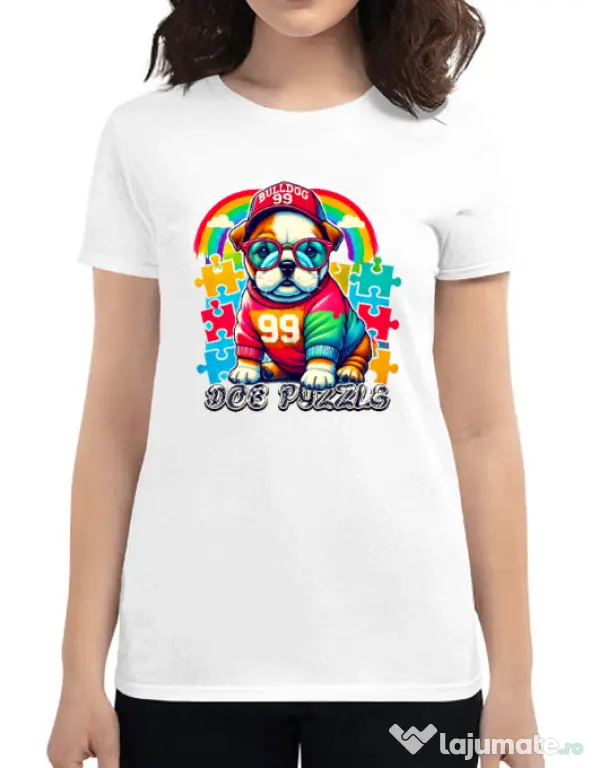 Tricou personalizat dama BULLDOG 101 Alb
