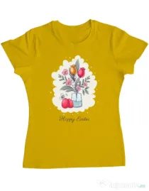 Tricou personalizat dama HAPPY EASTER Galben