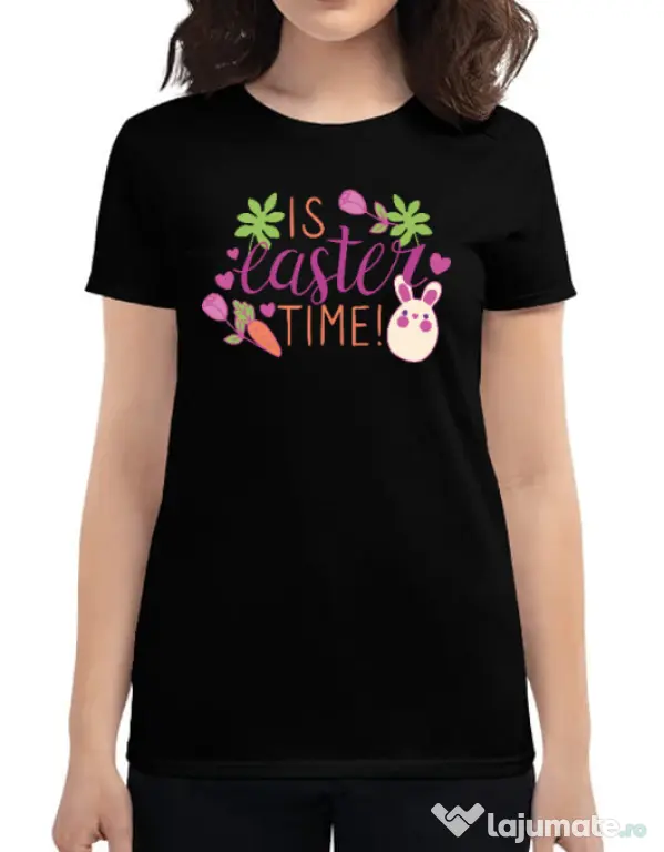 Tricou personalizat dama IS EASTER TIME Negru