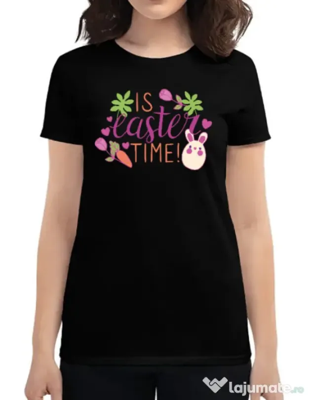 Tricou personalizat dama IS EASTER TIME Negru