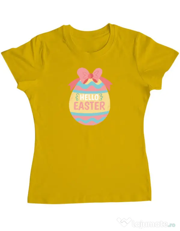 Tricou personalizat dama HELLO EASTER Galben