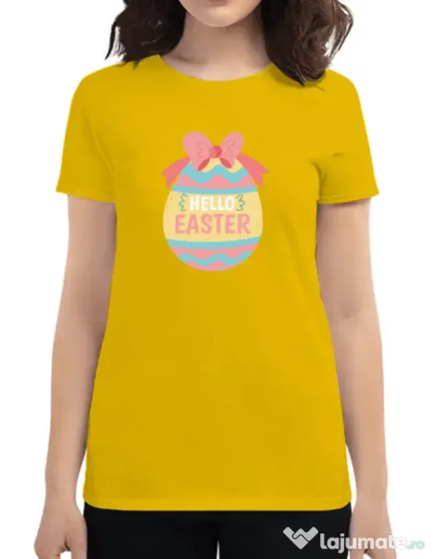 Tricou personalizat dama HELLO EASTER Galben
