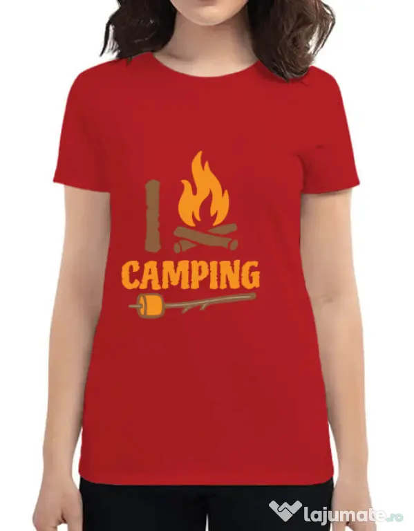 Tricou ADLER dama I love Camping Rosu