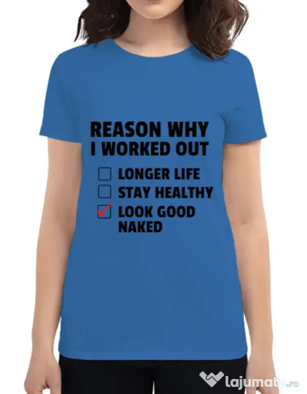 Tricou ADLER dama Reason why I work out Albastru azuriu