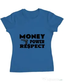 Tricou ADLER dama Money, power,respect Albastru azuriu