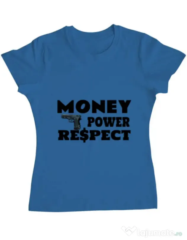 Tricou ADLER dama Money, power,respect Albastru azuriu