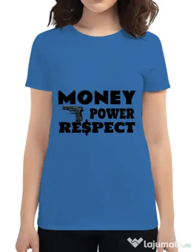 Tricou ADLER dama Money, power,respect Albastru azuriu