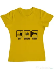 Tricou ADLER dama Eat smoke sleep Galben