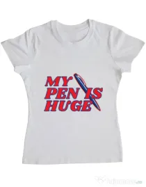 Tricou ADLER dama My pen is huge Alb