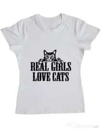Tricou ADLER dama Real girls love cats Alb