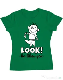 Tricou ADLER dama He likes you Verde mediu