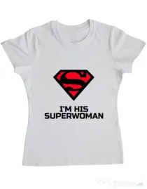 Tricou ADLER dama I'm his superwoman Alb