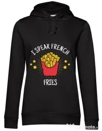 Hoodie dama cu gluga I speak french Negru