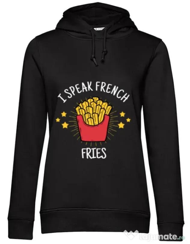 Hoodie dama cu gluga I speak french Negru