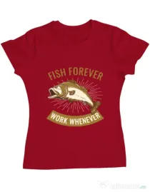 Tricou ADLER dama Fish forever Rosu