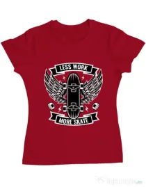 Tricou ADLER dama Less work more skate Rosu