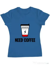 Tricou ADLER dama Need coffee Albastru azuriu