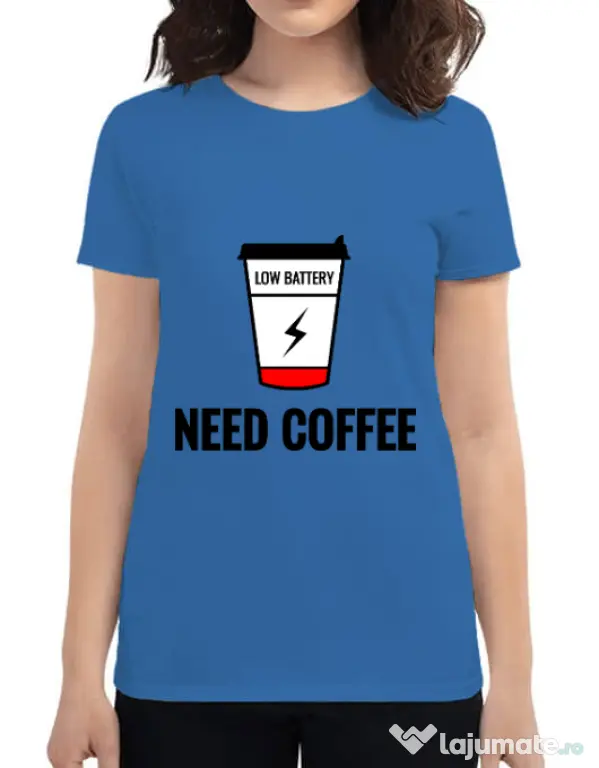 Tricou ADLER dama Need coffee Albastru azuriu