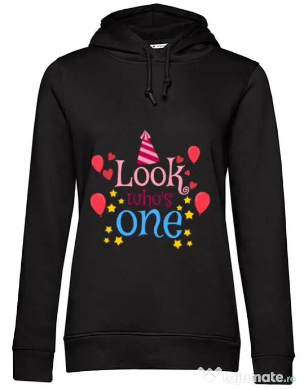 Hoodie dama cu gluga Baby birthday Negru