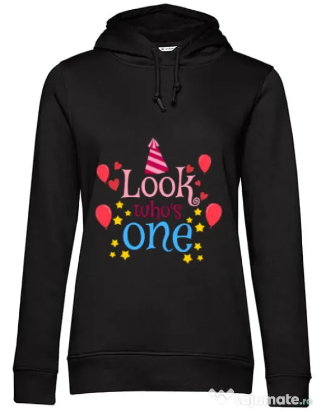 Hoodie dama cu gluga Baby birthday Negru