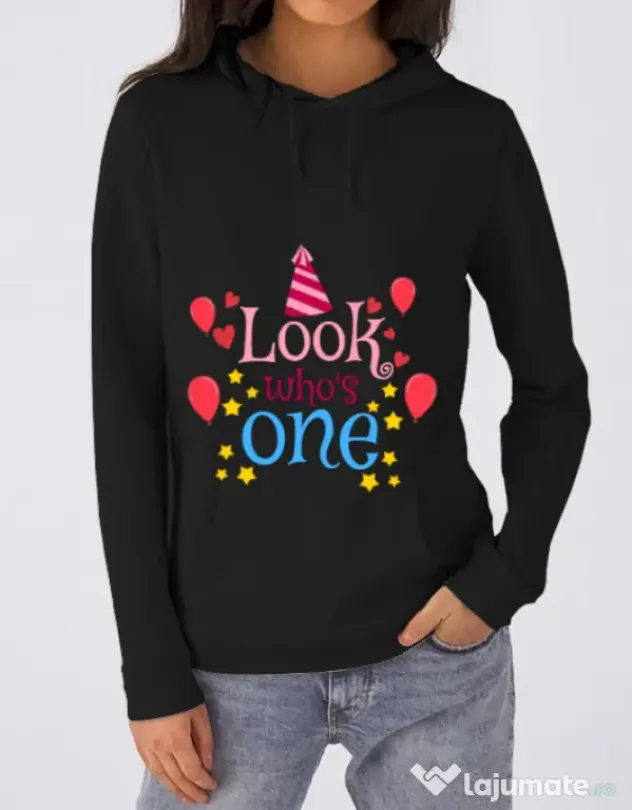 Hoodie dama cu gluga Baby birthday Negru