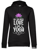 Hoodie dama cu gluga Love and yoga Negru
