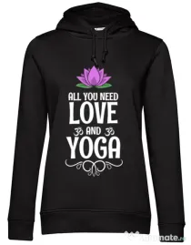 Hoodie dama cu gluga Love and yoga Negru