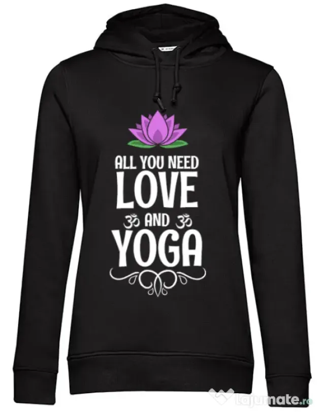 Hoodie dama cu gluga Love and yoga Negru