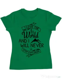 Tricou ADLER dama I love the world Verde mediu