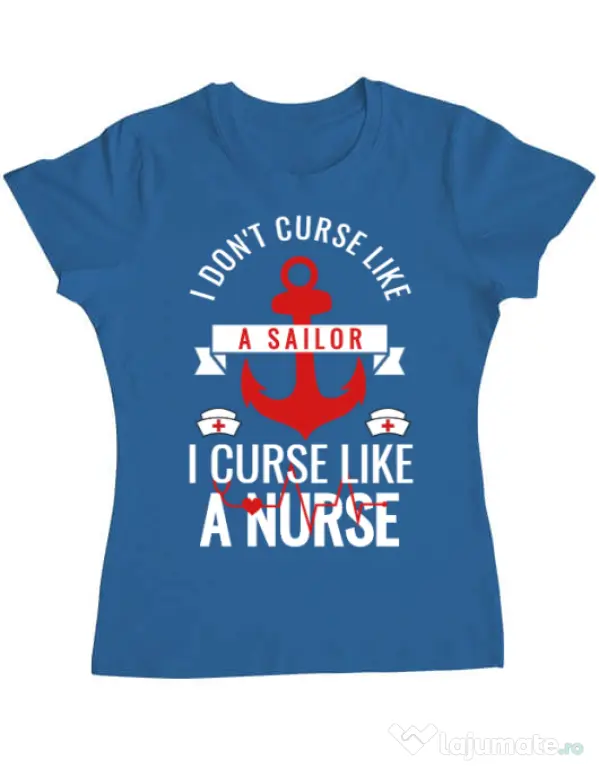 Tricou ADLER dama Curse like a nurse Albastru azuriu