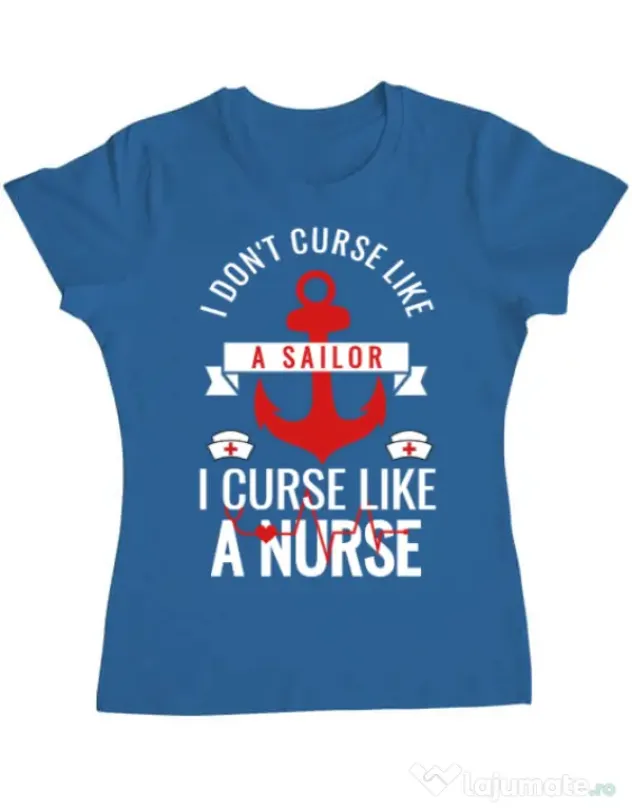 Tricou ADLER dama Curse like a nurse Albastru azuriu