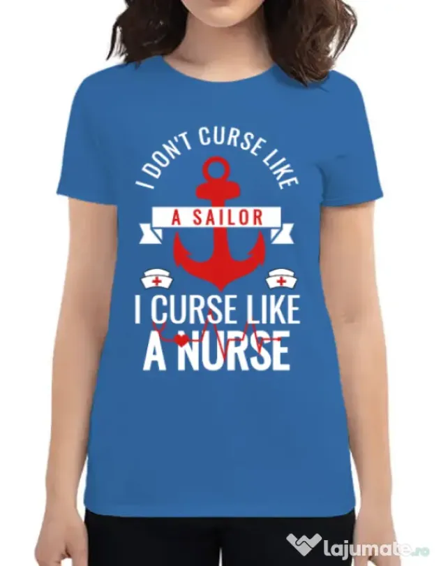 Tricou ADLER dama Curse like a nurse Albastru azuriu