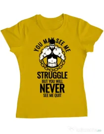 Tricou ADLER dama Never quit Galben