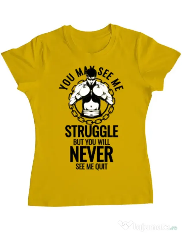 Tricou ADLER dama Never quit Galben